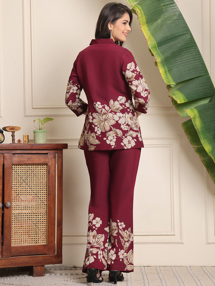 B#255 Wine Floral Co-ord Set