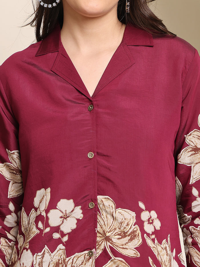 B#255 Wine Floral Co-ord Set