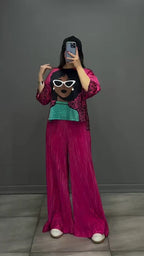 luxury 2 Pcs Silk Printed Co ord Set