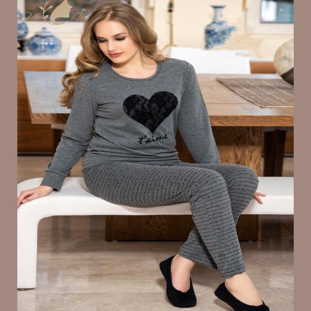 Grey heart Printed Night Suit