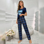 Navy Blue Love Check Style PJ Set