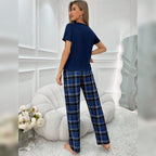 Navy Blue Love Check Style PJ Set