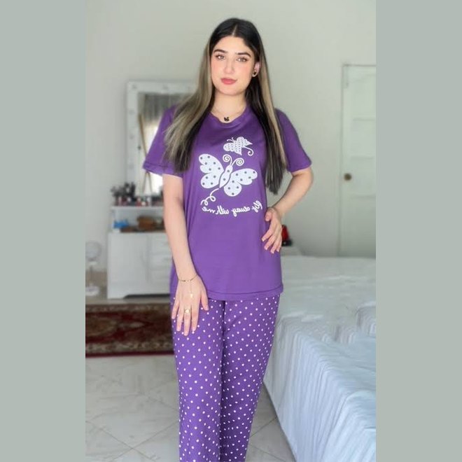 Purple Butterfly Printed Pajama Set