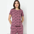 New Purple Love Hearts Printed Pajama Set
