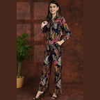 Floral Printed Shirt Collar Tunic with Trousers Co-Ord Set