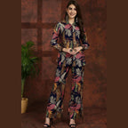 Floral Printed Shirt Collar Tunic with Trousers Co-Ord Set