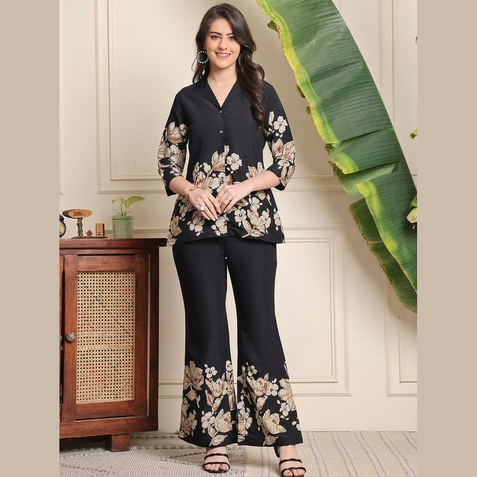 B#255 Black Floral Co-ord Set
