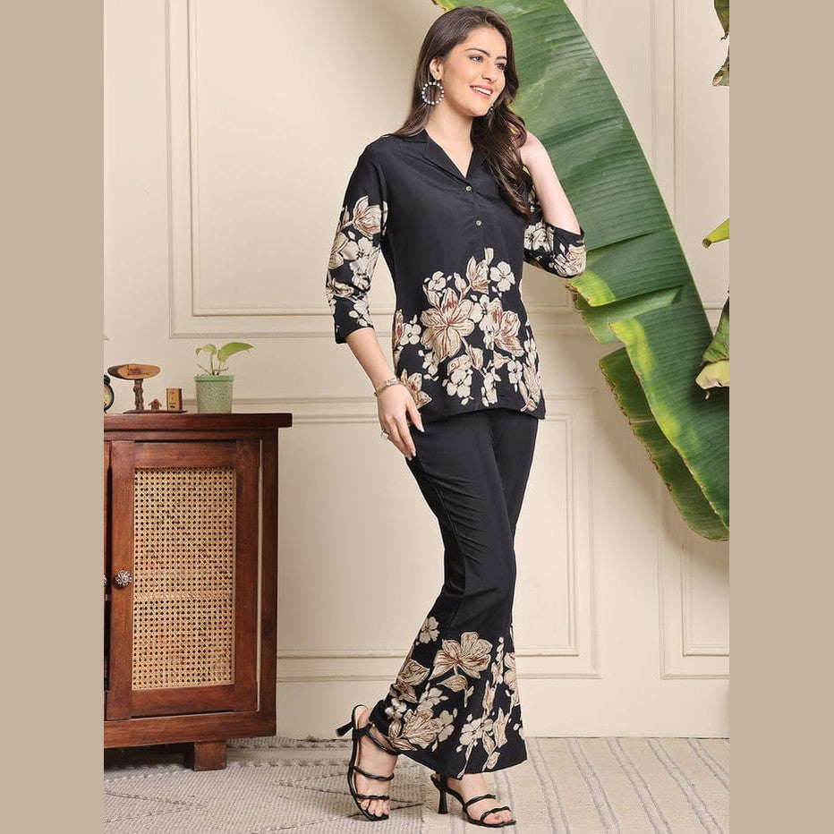 B#255 Black Floral Co-ord Set