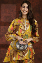 Yellow Floral Printed Tunic Palazzo Ethnic Co-Ord Set