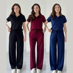 Summer Casual Women's Polo Collar Top & Trouser Set