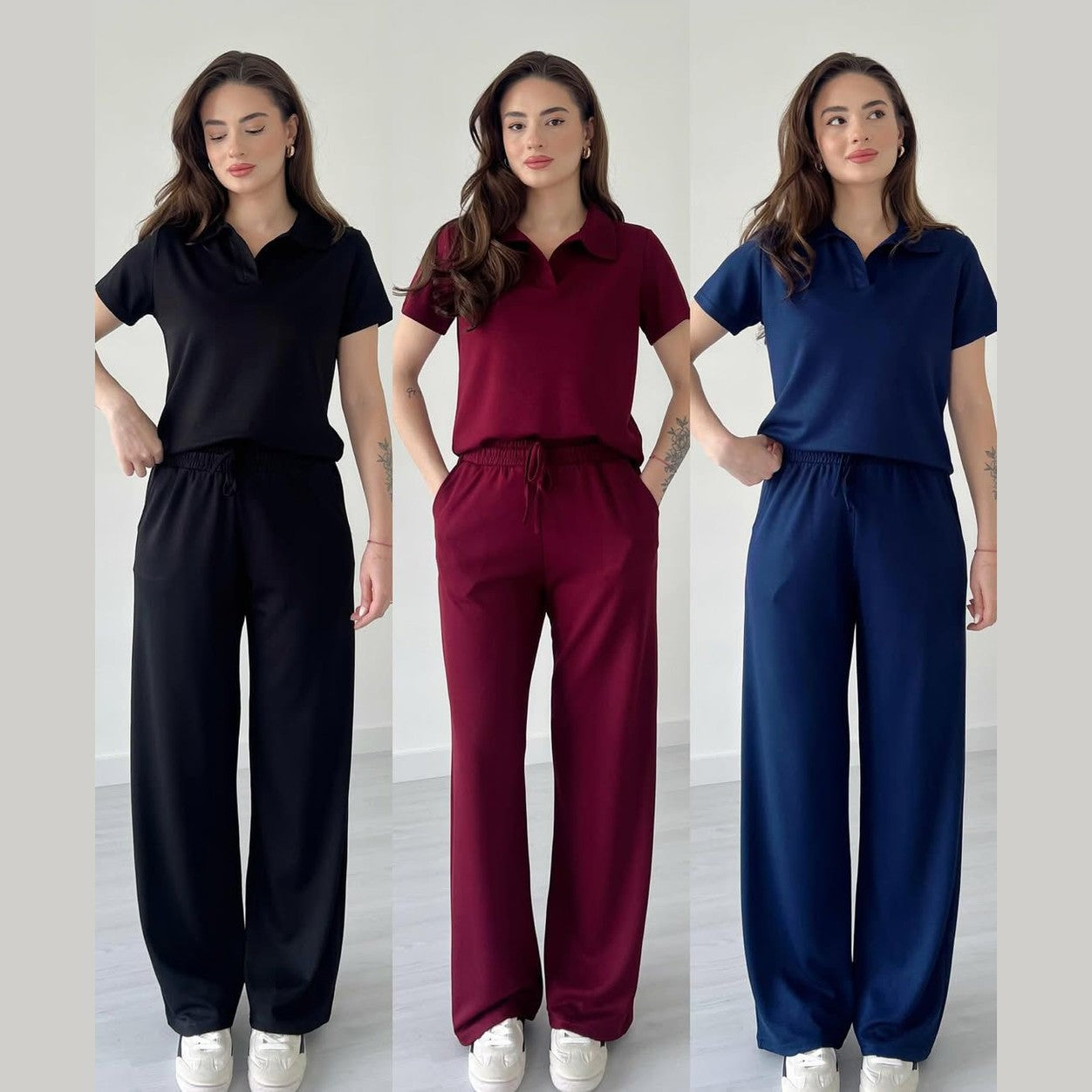 Summer Casual Women's Polo Collar Top & Trouser Set