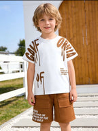 2pcs Boys' Fashion Summer Casual Cargo Pants and T-Shirt Set