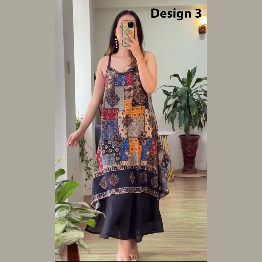 Multicolor Block Print Sleeveless Kurti with Palazzo