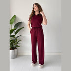 Summer Casual Women's Polo Collar Top & Trouser Set