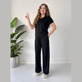 Summer Casual Women's Polo Collar Top & Trouser Set